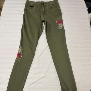ALLOY Olive Floral Embroidered Skinny Jeans